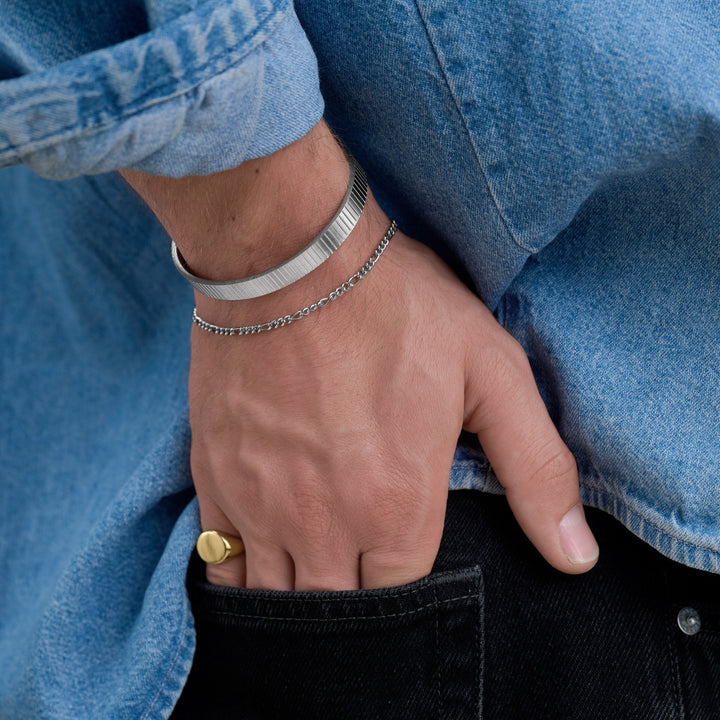 Tage - Ribbet Armring Armbånd Rustfrit Stål