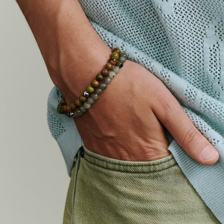 Erik - Stenperlearmbånd i rustfrit stål