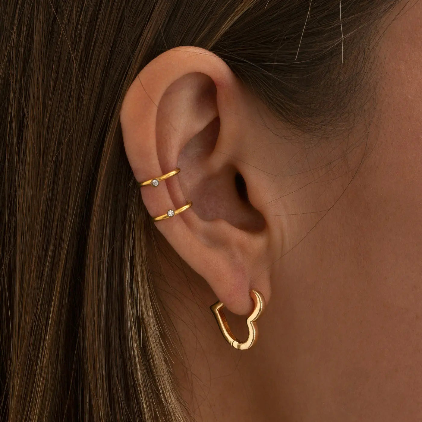 Uli - Dobbeltring med krystaller Earcuff rustfrit stål