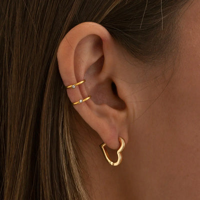 Uli - Dobbeltring med krystaller Earcuff rustfrit stål