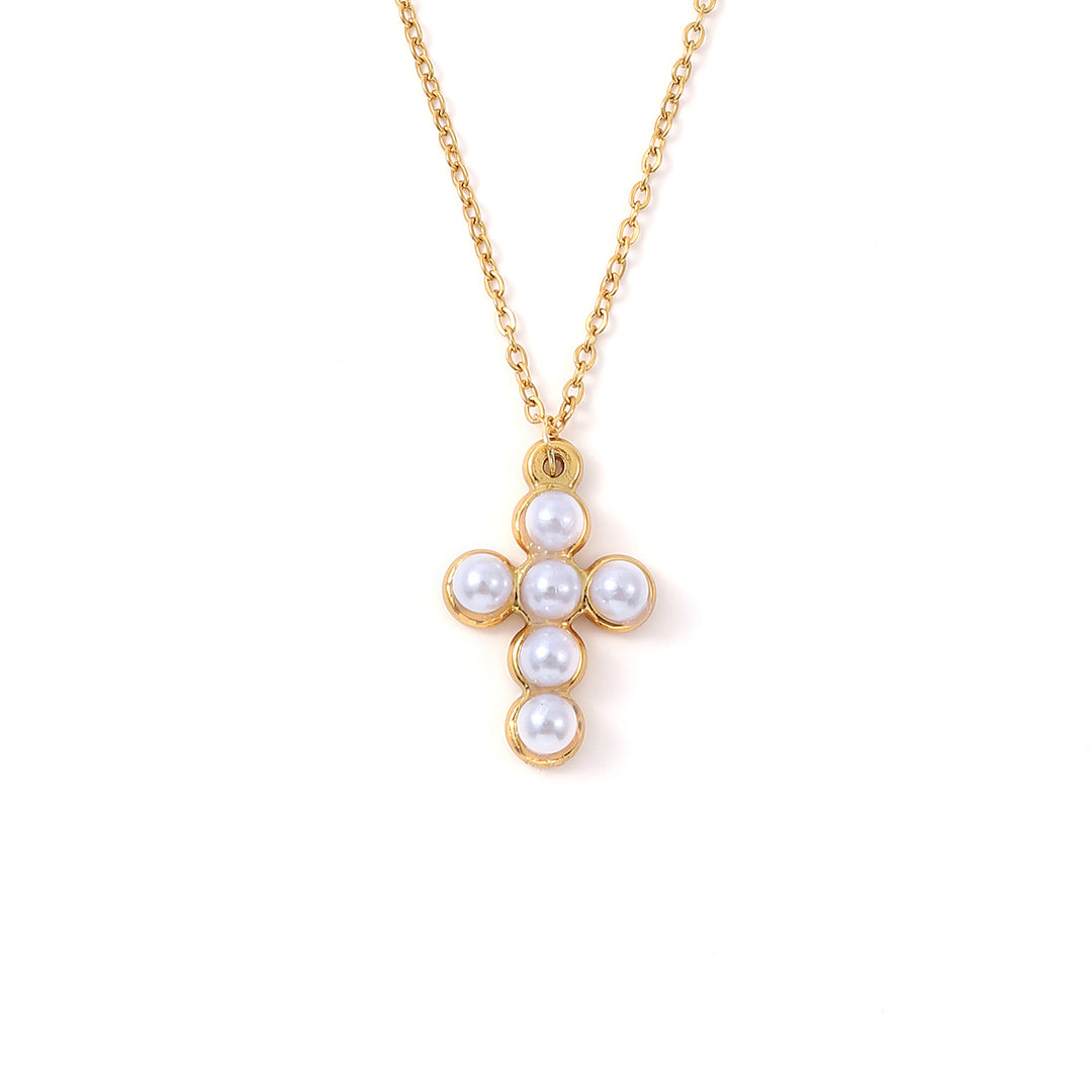 Essie - Pearl Cross Necklace Stainless Steel