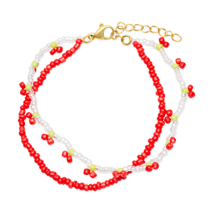 Leonie - Kirsebær Perle Armbånd Dobbelt