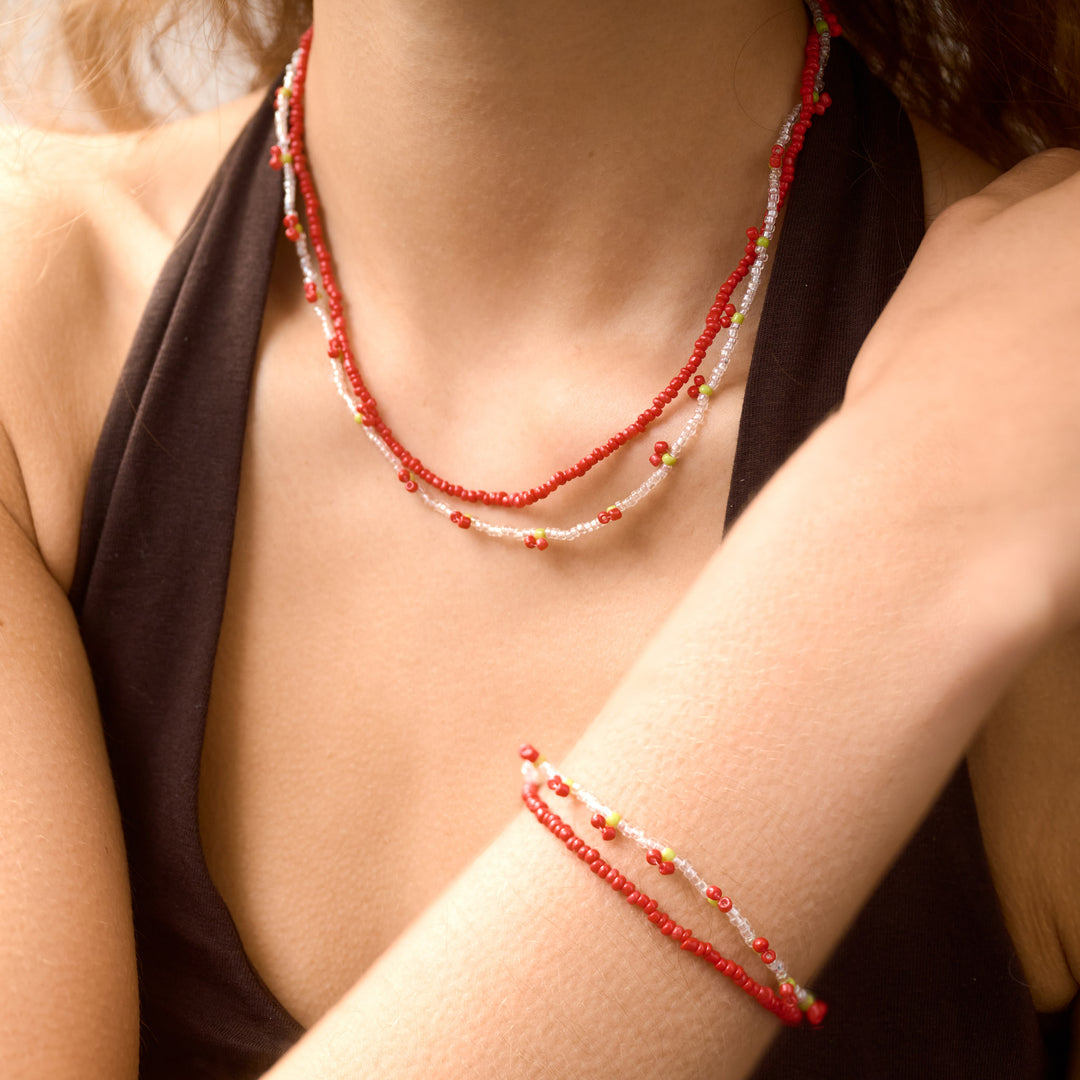 Leonie - Kirsebær Perle Armbånd Dobbelt
