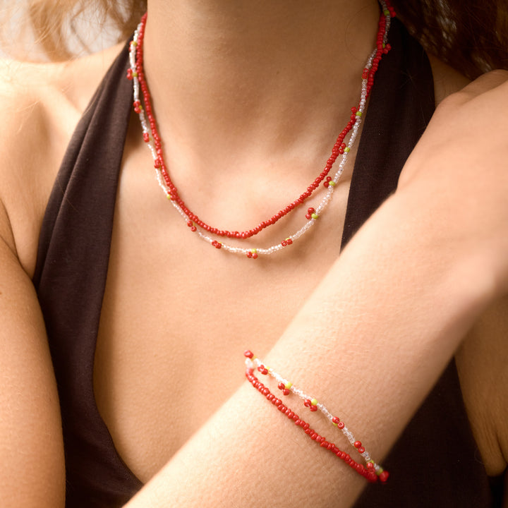 Leonie - Kirsebær Perle Armbånd Dobbelt
