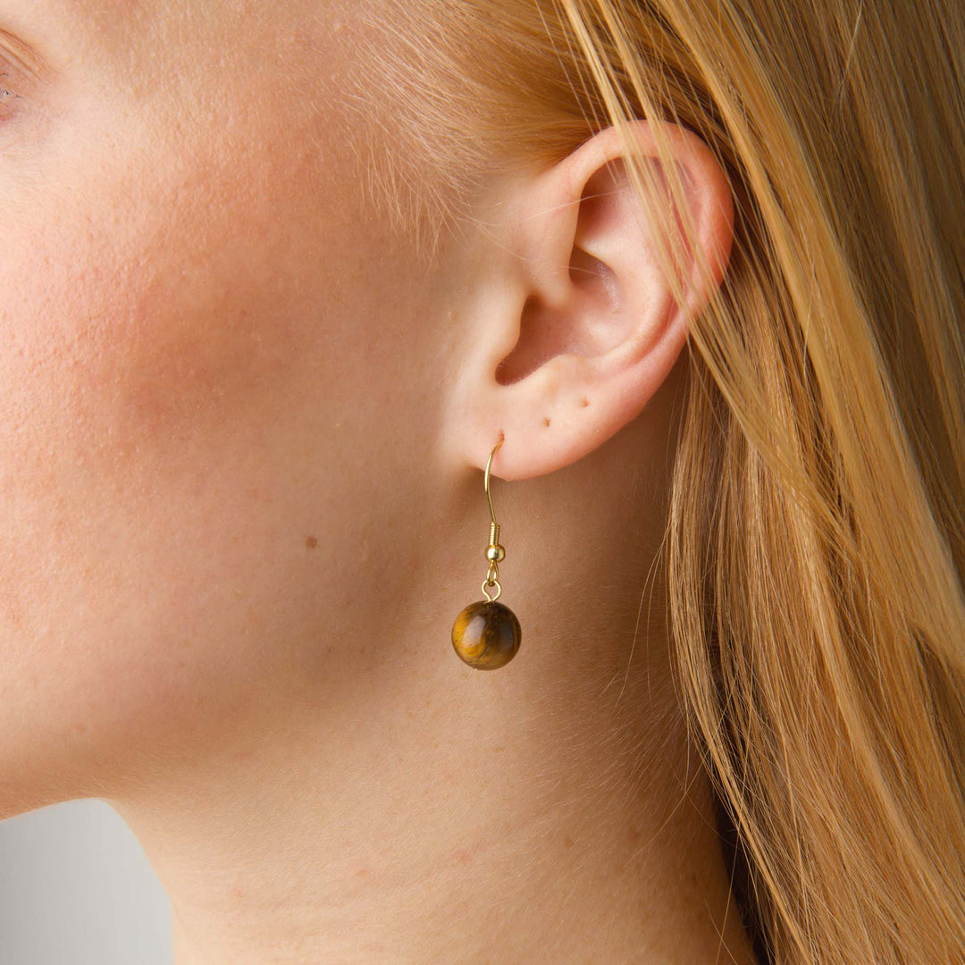 Birgit - Tiger Eye Øreringe Rustfrit Stål