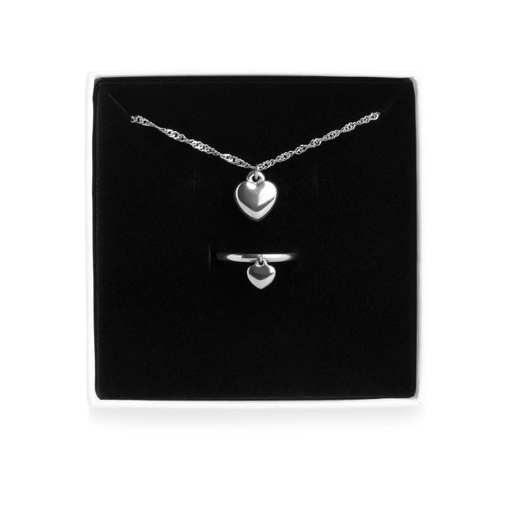 Hjerte halskæde og ring sæt i rustfrit stål