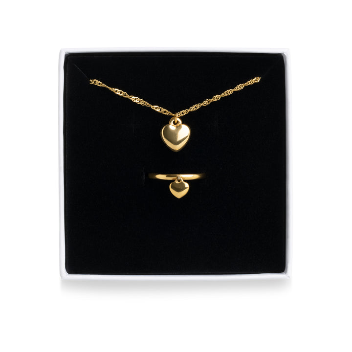 Hjerte halskæde og ring sæt i rustfrit stål