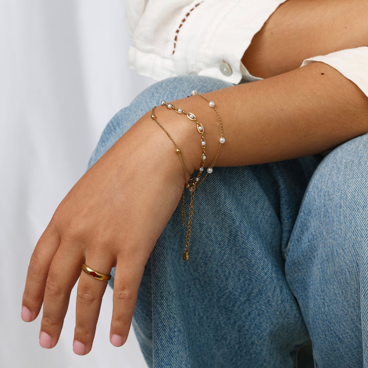 Nanna - Perlekæde Armbånd Rustfrit Stål