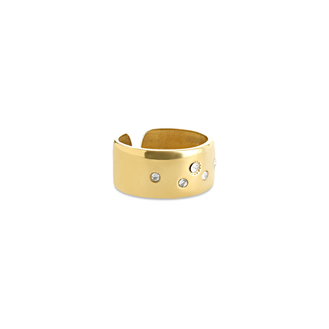 Bahi – crystal statement ring in stainless steel, gold | Timi of Sweden