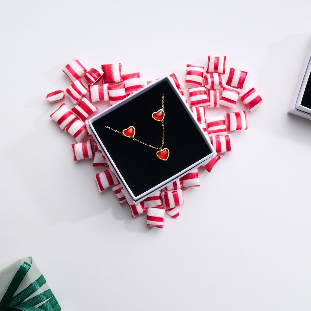 Sonja Heart halskæde og øreringe sæt i rustfrit stål