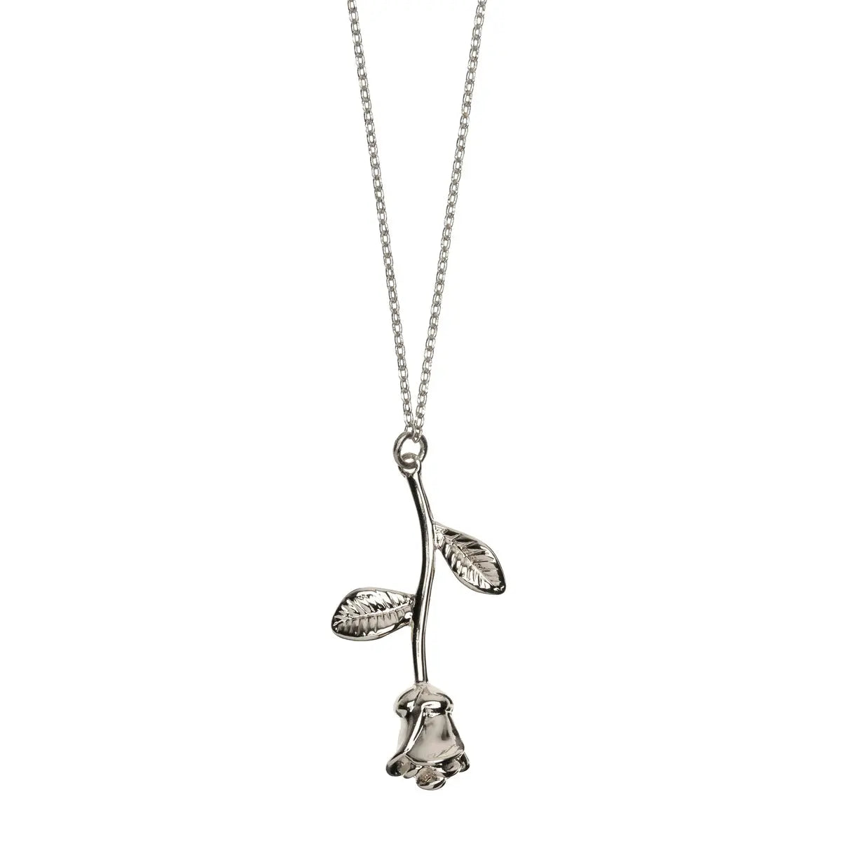 Long Necklace with Rose Pendant Silver