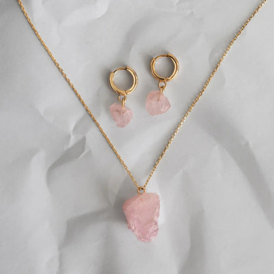 Rose Quartz earring and necklace set