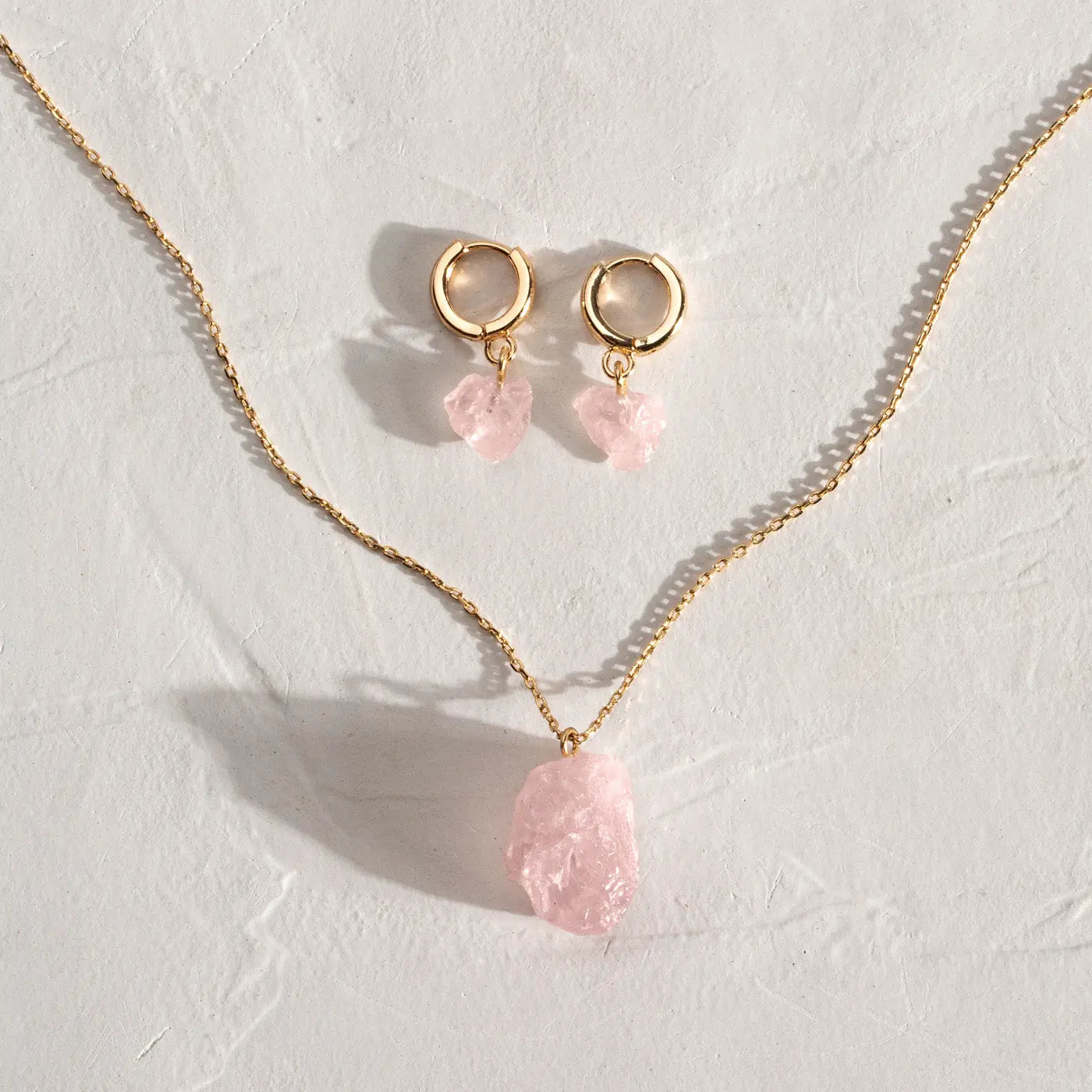 Rose Quartz øreringe og halskæde sæt
