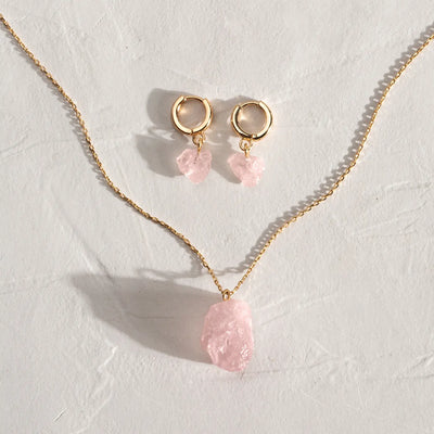 Rose Quartz øreringe og halskæde sæt