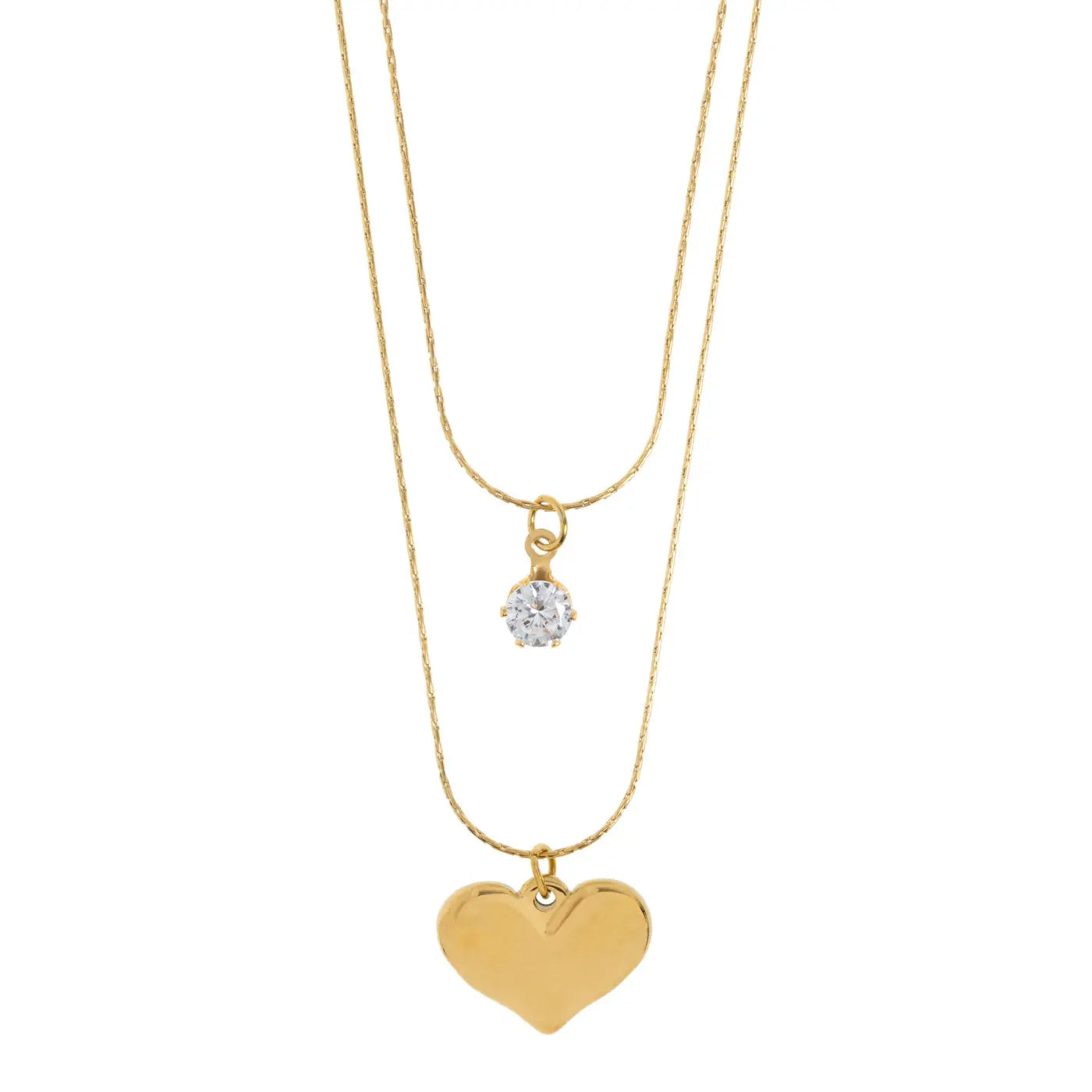 Sandra - Heart & Crystal Necklace Stainless Steel